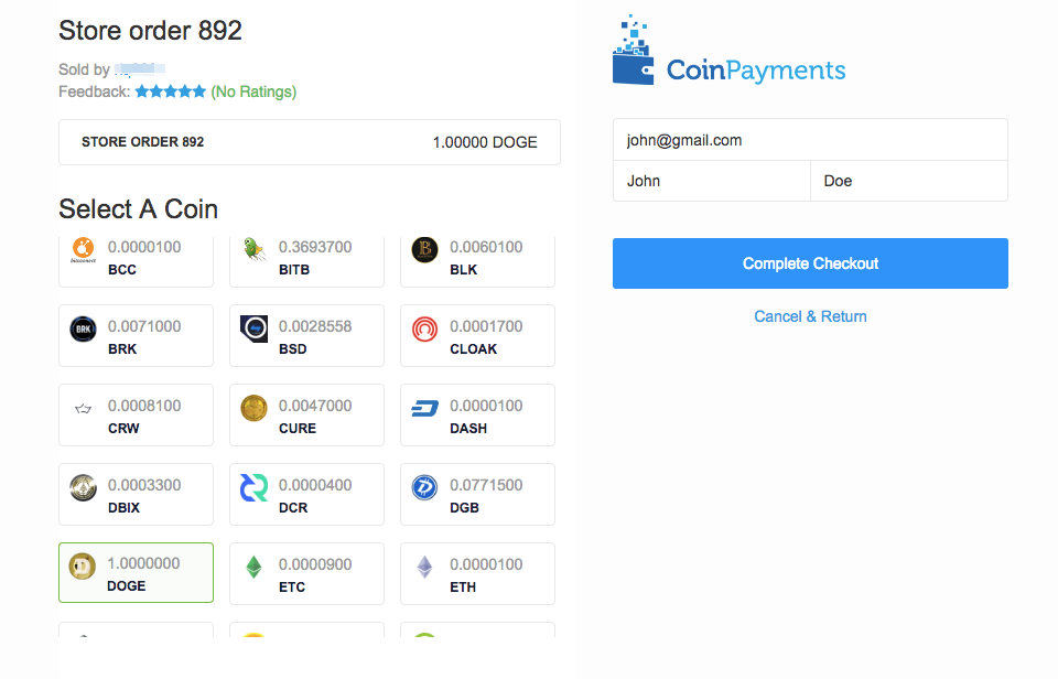 page Paiement CoinPayments
