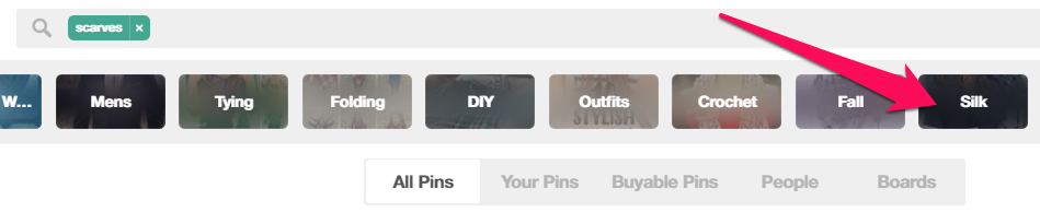 Mga button na “Guided Search” sa itaas ng Pinterest