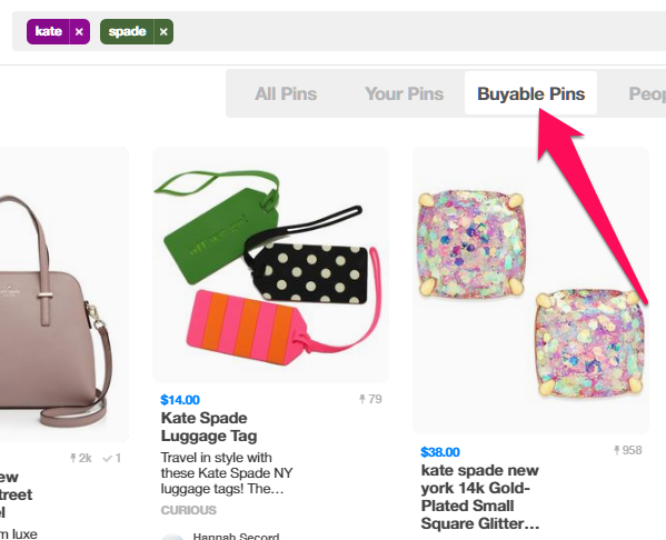 « Pins Buyable » dans le menu du haut sur Pinterest