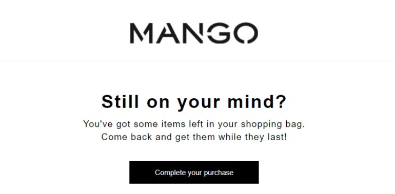 Abandoned cart email mango