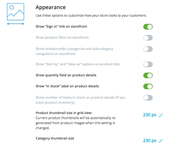 Appearance settings