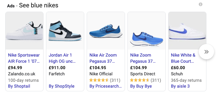 Blue Nikes - Nákupy Google