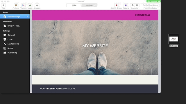 outil de glisser-déposer dans RapidWeaver