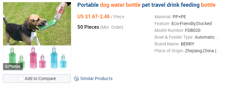 bouteille d'eau chien sur Alibaba