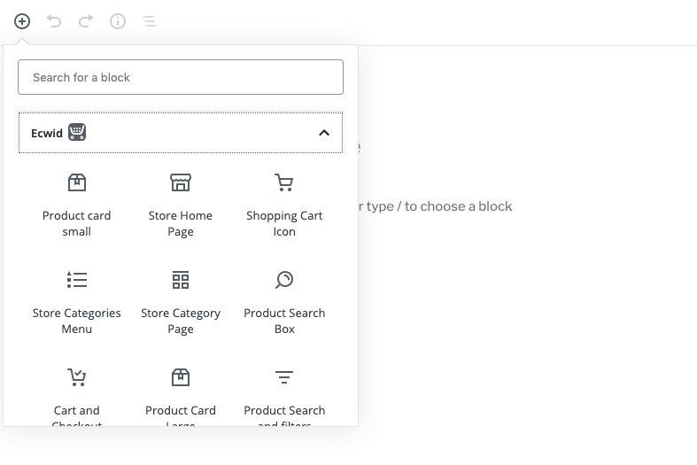 Ecwid blocks for wordpress