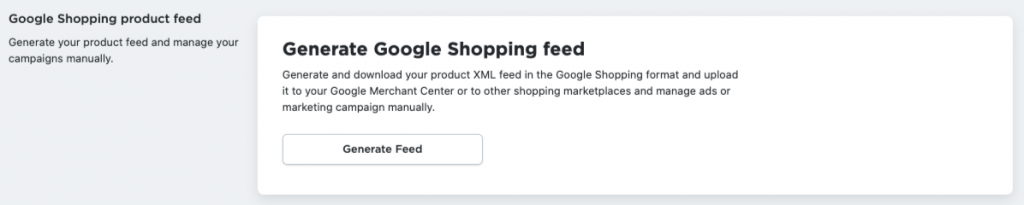 สร้างฟีด Google Shopping ในแผงควบคุม Ecwid