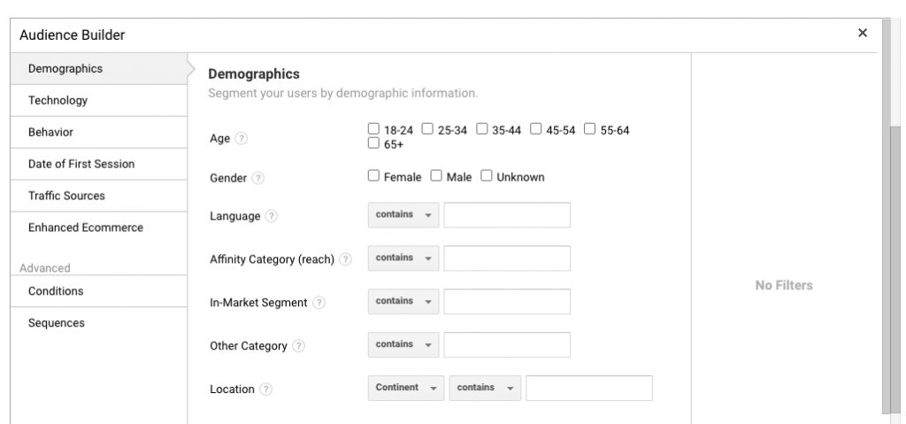 Audiences personnalisées de Google Analytics