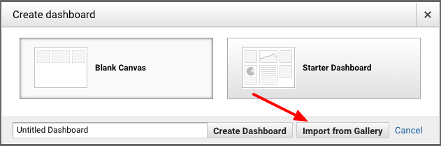 Import af Google Analytics-dashboard fra galleri