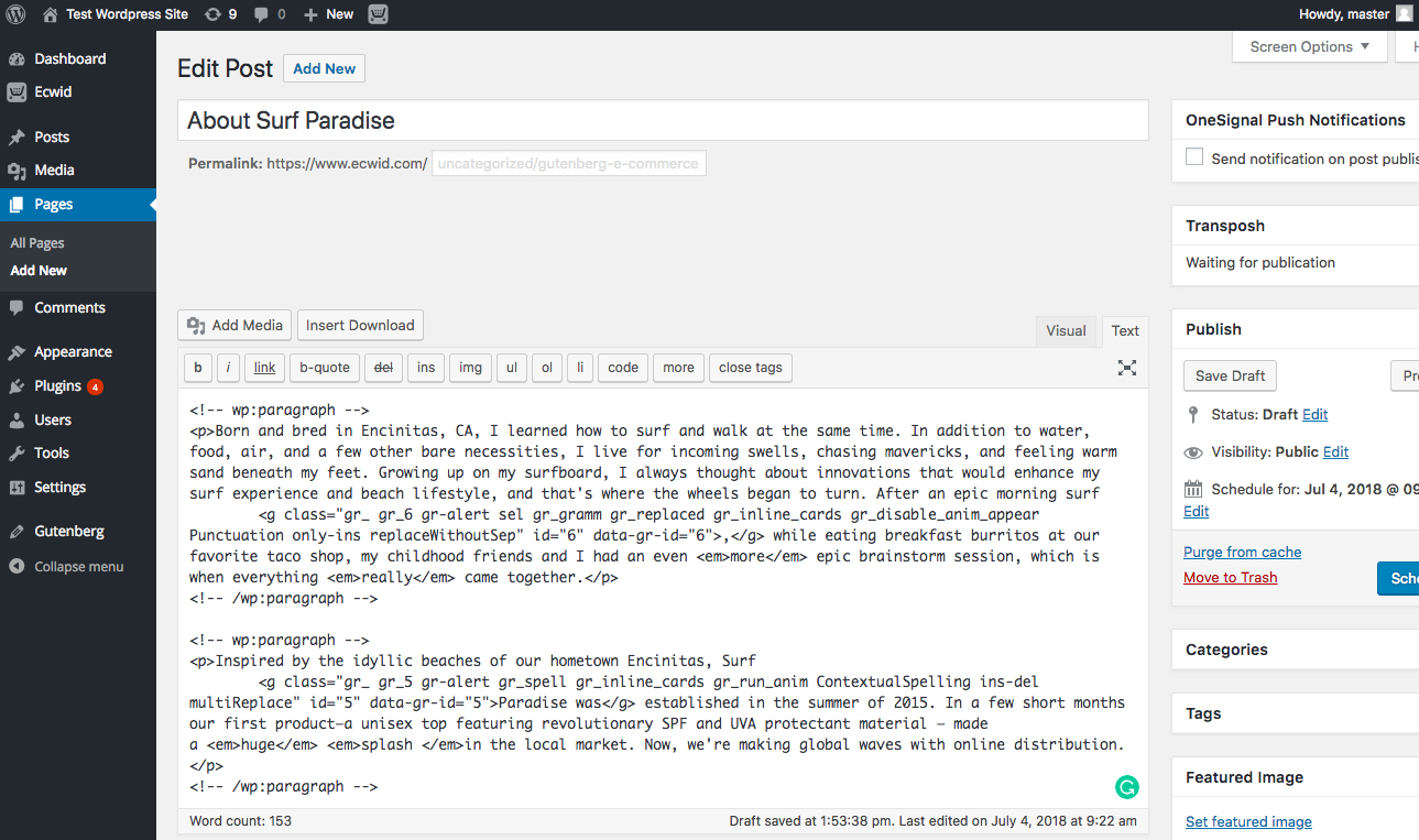 Der aktuelle Wordpress-Editor