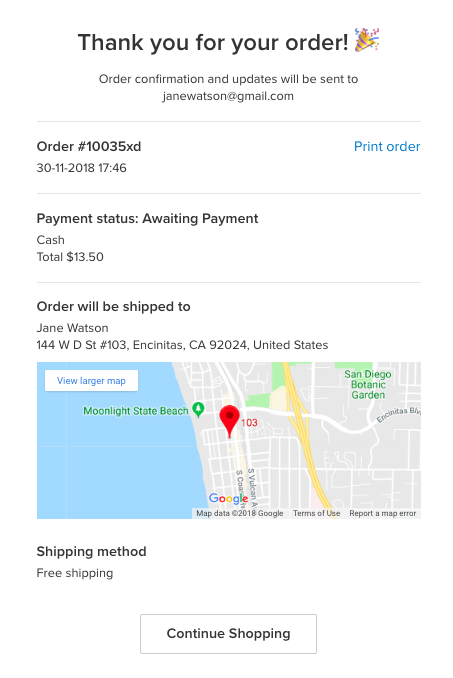 New checkout page order confirmation