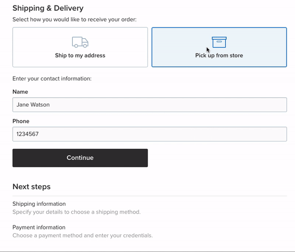 New checkout page shipping