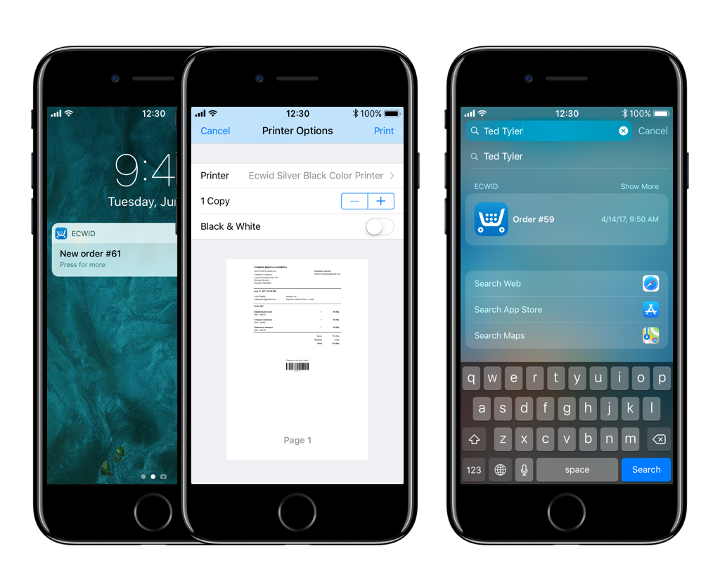 notifiche ordine, fatture di stampa e di ricerca Spotlight