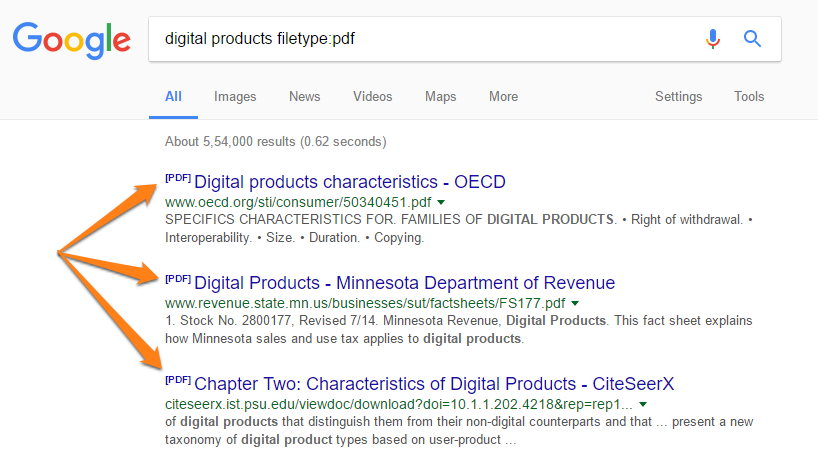 PDF files in Google search results