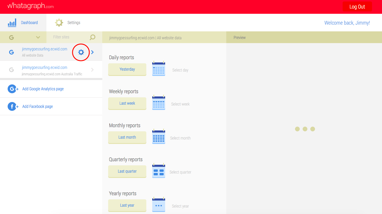 Selecteer site-instellingen + selecteer lay-out rapport