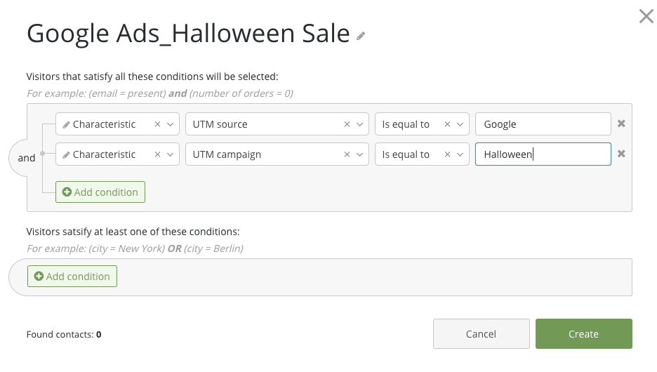 Sample settings for advertising and marketing campaigns