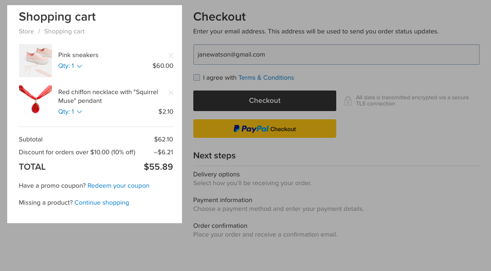 Shopping cart new checkout