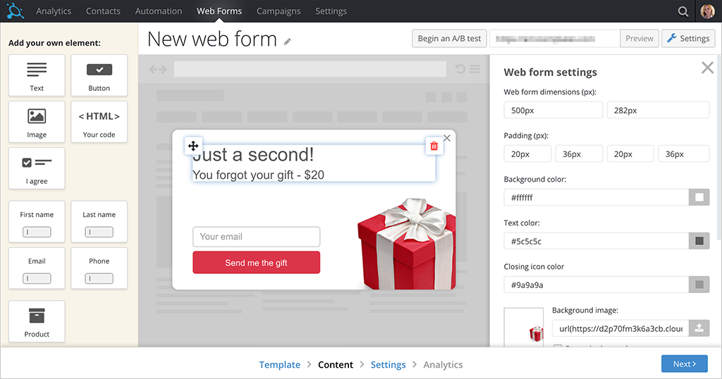 You can create an automated ‘Welcome’ message with Convead’s visual editor