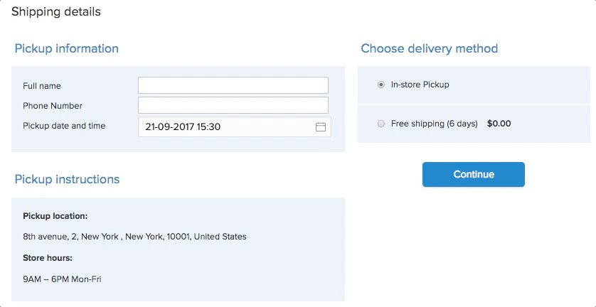 datum en tijd picker in store pickup