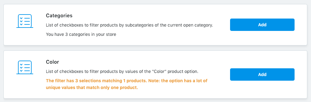 Adding product filters in Ecwid