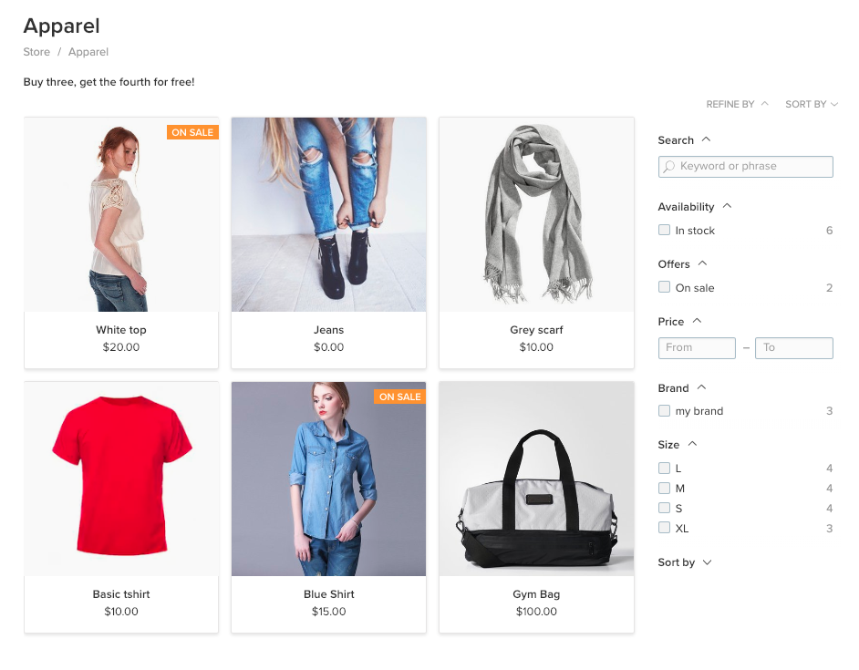 Product filters on category pages