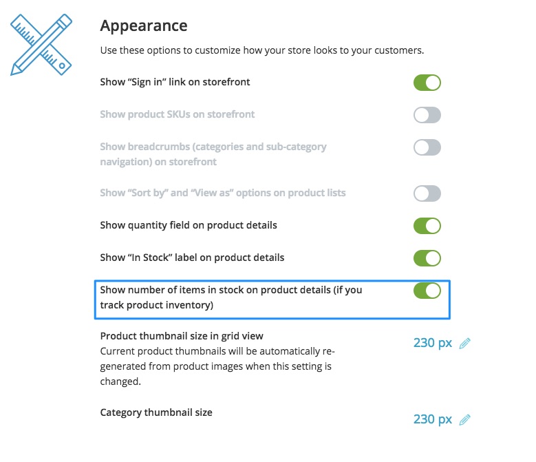paramètres d'apparence de magasin dans Ecwid