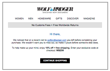 Free shipping offer for abandoned carts