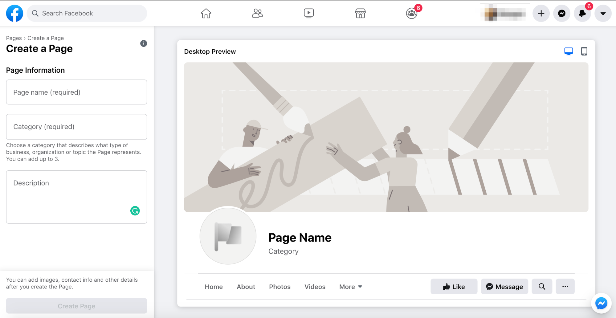 Create a FB page