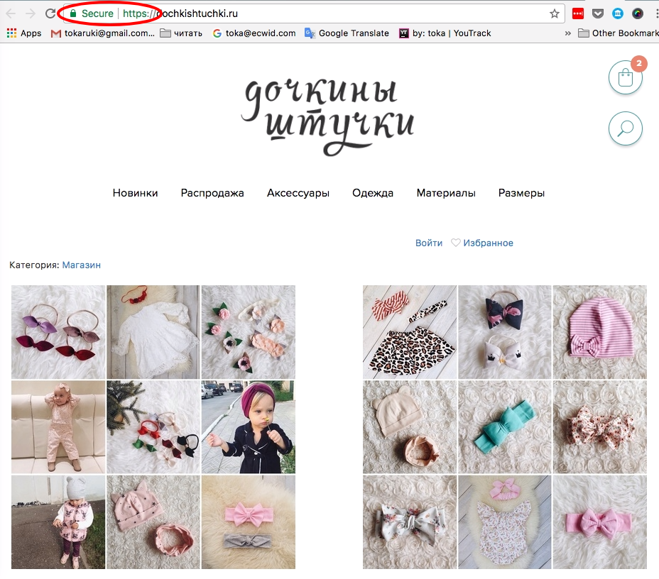 Магазин «Дочкины штучки» на стартовом сайте Эквида с подключенным SSl сертификатом