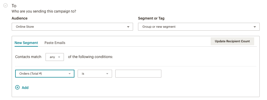 создать новый сегмент в Mailchimp