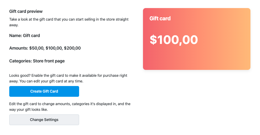 Sell gift cards in your online store with Ecwid's own gift card tool. You can set up gift cards in a couple of clicks and add gift cards to your online storefront without coding 