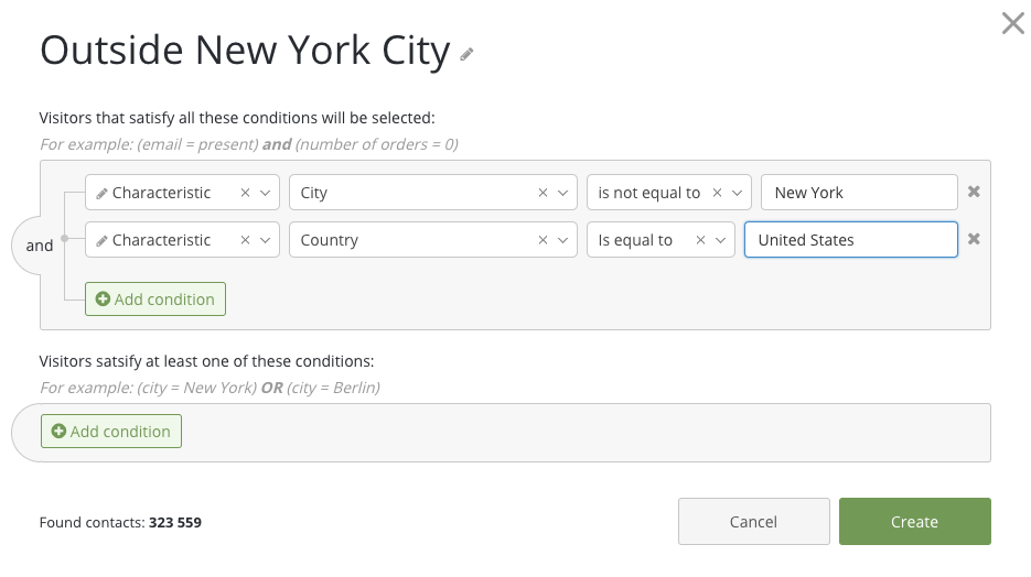 Sample settings for segmentation by location