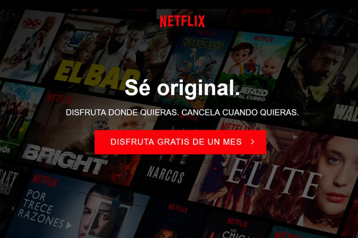 Ejemplo de una landing page de Netflix