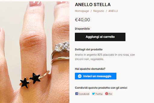 Scheda prodotto del negozio priamogioielli che vende gioielli